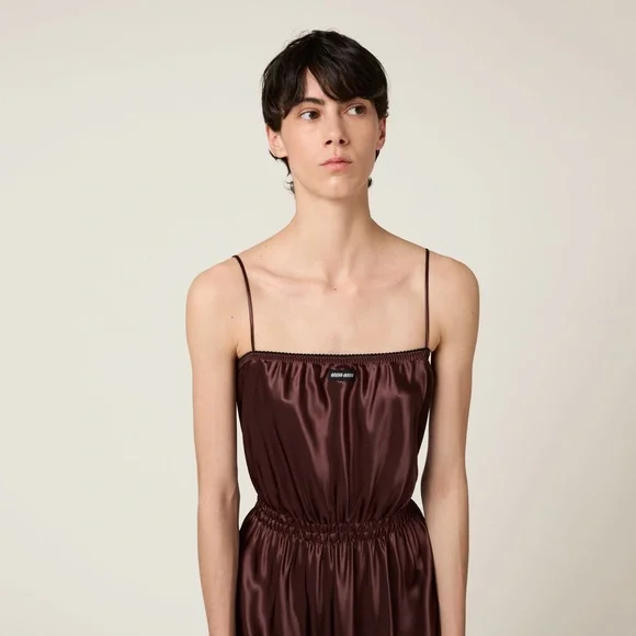 Miu Miu Burgundy Satin Midi Dress - Picture 4 of 5